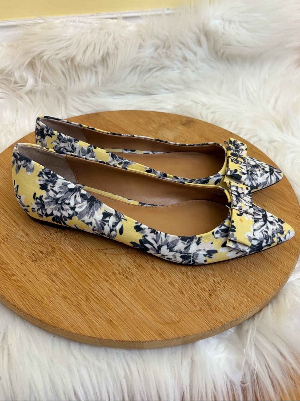 J. Crew | Yellow Floral Pointed-Toe Ballet Slip On Bow Flats Cottagecore Shoes 7